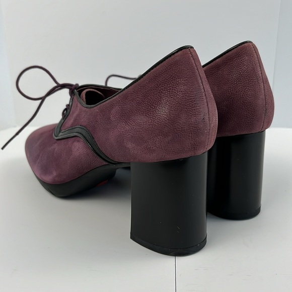 Camper Angie Heeled Oxford Shoes Lace Up Block Heel Leather Deep Plum and Black - Picture 7 of 17